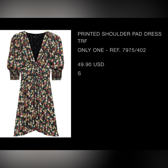 Zara Floral Print Shoulder Pad Dress. Small. NWT! - Picture 2 of 8